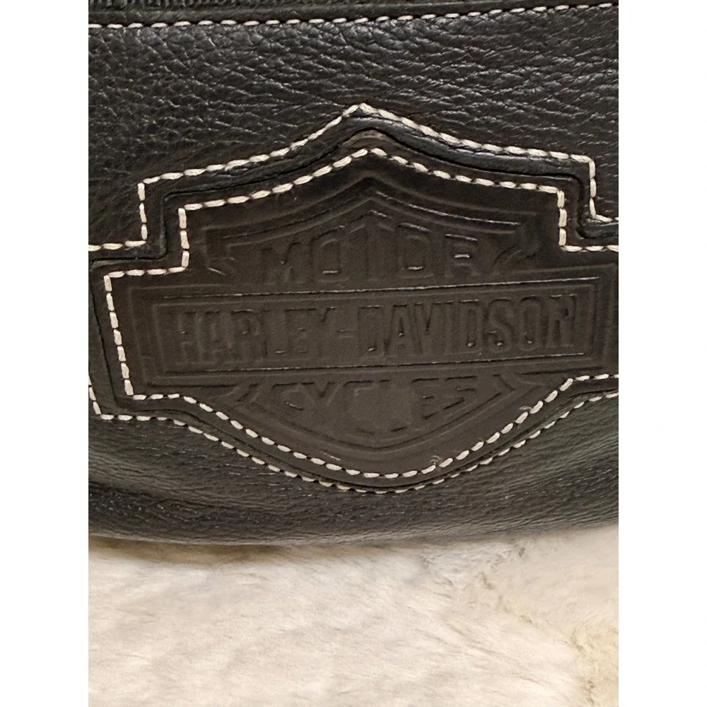 Harley-Davidson Black Leather Crossbody Bag USA Made Biker Purse Logo Stitching